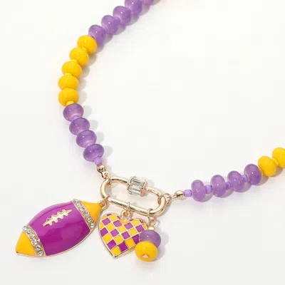 Fashnzfab Gameday Football Heart Charm Carabiner Pendant Beaded Necklace In Multi