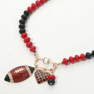 Fashnzfab Gameday Football Heart Charm Carabiner Pendant Beaded Necklace In Multi