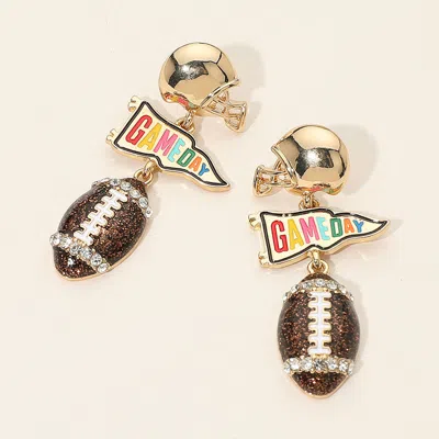 Fashnzfab Gameday Football Helmet Drop Earrings - Gold, Multi