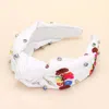 Fashnzfab Gameday Football Seed Beaded Pearl Stone Cluster Embellished Knot Headband In White