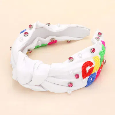 Fashnzfab Gameday Seed Beaded Pearl Stone Cluster Embellished Knot Headband In Multi