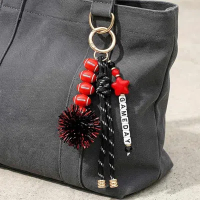 Fashnzfab Gameday Star Football Tinsel Pom Knot Tassel Keychain Bag Charm In Black