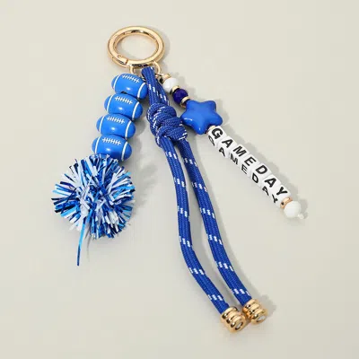 Fashnzfab Gameday Star Football Tinsel Pom Knot Tassel Keychain Bag Charm In Blue