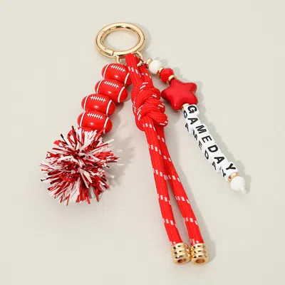 Fashnzfab Gameday Star Football Tinsel Pom Knot Tassel Keychain Bag Charm In Red