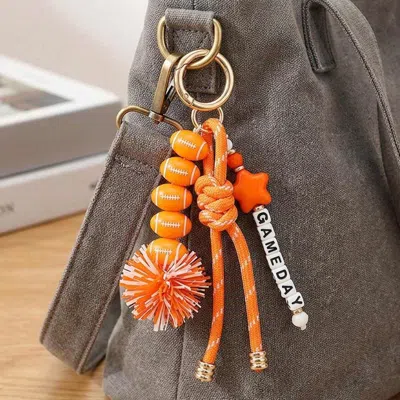 Fashnzfab Gameday Star Football Tinsel Pom Knot Tassel Keychain Bag Charm In Yellow
