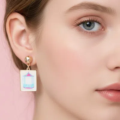Fashnzfab Gazebo Print Frame Drop Dangle Earrings In Silver