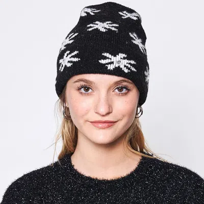 Fashnzfab Gem Flower Beanie Hat In Black