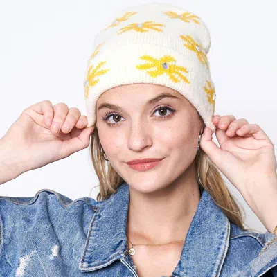 Fashnzfab Gem Flower Beanie Hat In Pink