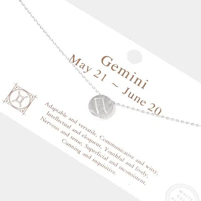 Fashnzfab Gemini White Gold Dipped Cz Zodiac Sign Metal Disc Pendant Necklace In Pink