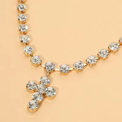 Fashnzfab Gemstone Cross Pendant Statement Necklace In Silver