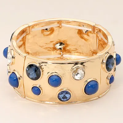 Fashnzfab Gemstone Studded Wide Bangle Statement Stretch Bracelet In Gold