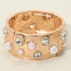 Fashnzfab Gemstone Studded Wide Bangle Statement Stretch Bracelet Clear, Cream, Gold In Multi