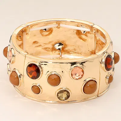 Fashnzfab Gemstone Studded Wide Bangle Statement Stretch Bracelet In Gold