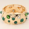 Fashnzfab Gemstone Studded Wide Bangle Statement Stretch Bracelet In Gold