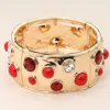 Fashnzfab Gemstone Studded Wide Bangle Statement Stretch Bracelet In Brown