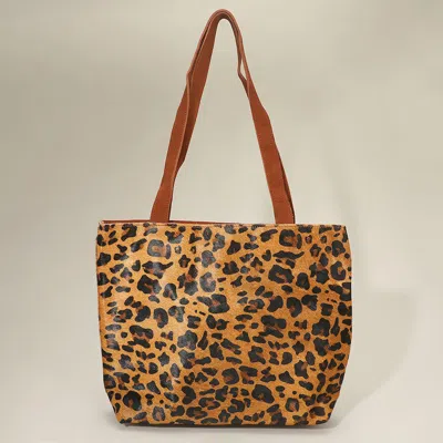 Fashnzfab Genuine Calf Hair Leopard Pattern Print Shoulder Tote Bag In Multi