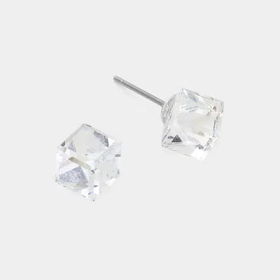 Fashnzfab Genuine Crystal Cube Stud Earrings In Multi