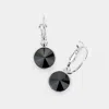 Fashnzfab Genuine Crystal Dangle Earrings In Black