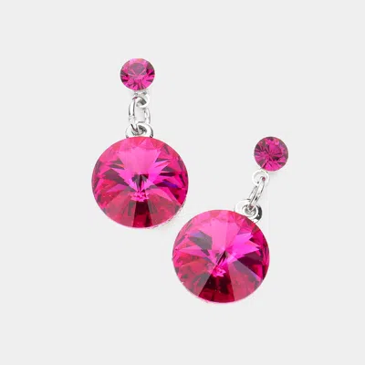Fashnzfab Genuine Crystal Drop Earrings - Fuchsia In Purple