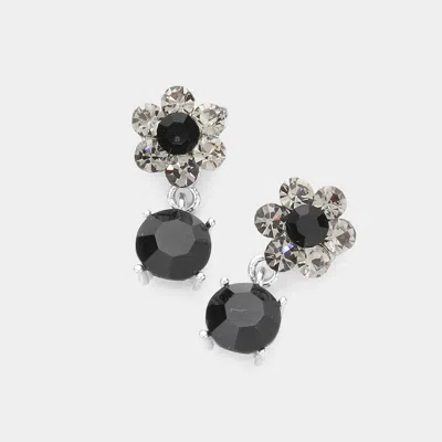 Fashnzfab Genuine Crystal Flower Earrings - Black, Rhodium