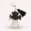 Fashnzfab Genuine Fur Calf Cross Tassel Keychain / Bag Charm In Black