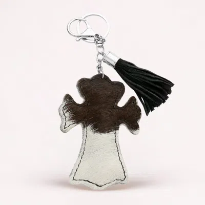 Fashnzfab Genuine Fur Calf Cross Tassel Keychain / Bag Charm In Black