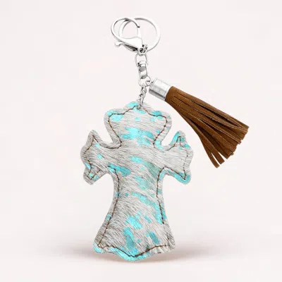Fashnzfab Genuine Fur Calf Cross Tassel Keychain / Bag Charm In Metallic