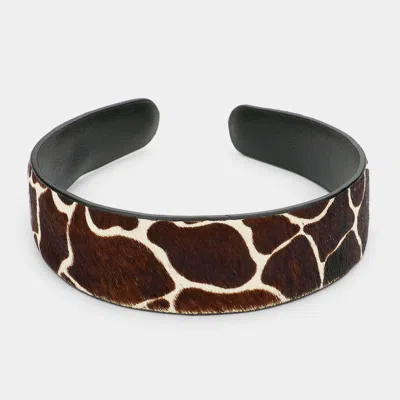 Fashnzfab Genuine Fur Giraffe Patterned Calf Headband In Brown