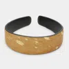 Fashnzfab Genuine Fur Gold Painted Calf Headband In Brown