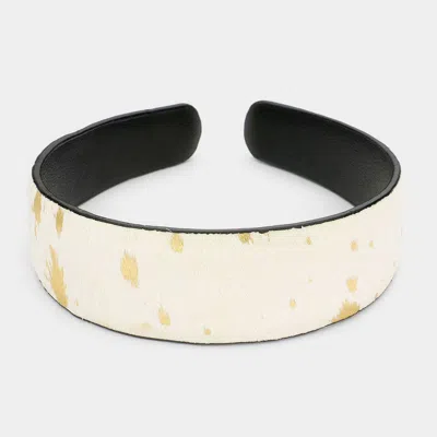 Fashnzfab Genuine Fur Gold Painted Calf Headband In White