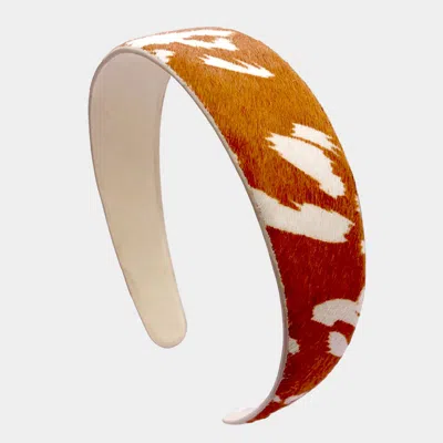 Fashnzfab Genuine Leather Animal Patterned Headband In Brown