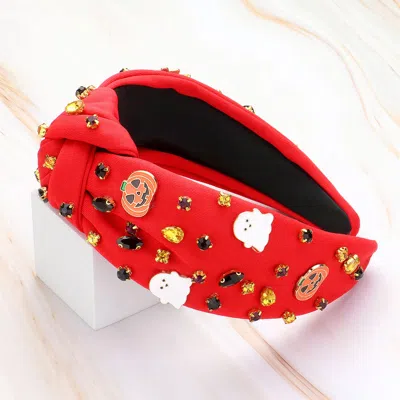 Fashnzfab Genuine Leather Animal Patterned Headband In Red