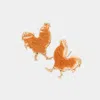 Fashnzfab Genuine Leather Calf Animal Patterned Rooster Stud Earrings - Brown In Brown