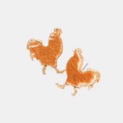 Fashnzfab Genuine Leather Calf Animal Patterned Rooster Stud Earrings - Brown