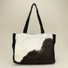 Fashnzfab Genuine Leather Calf Fur Chic Animal Pattern Shoulder Tote Bag In Multi
