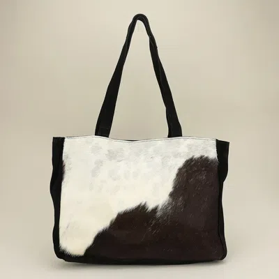 Fashnzfab Genuine Leather Calf Fur Chic Animal Pattern Shoulder Tote Bag In Multi