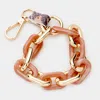 Fashnzfab Genuine Leather Celluloid Acetate Oval Link Bracelet / Keychain Pink In Pink