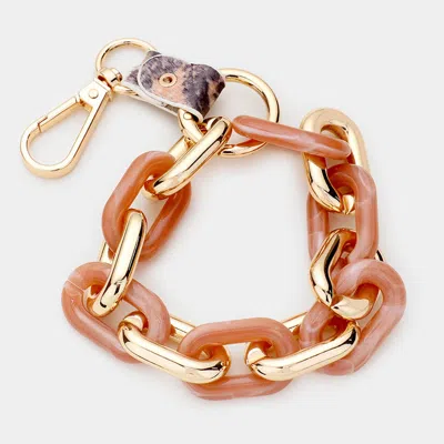 Fashnzfab Genuine Leather Celluloid Acetate Oval Link Bracelet / Keychain Pink