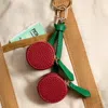 Fashnzfab Genuine Leather Cherry Double Coin Purse / Keychain / Bag Charm In Red