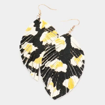 Fashnzfab Genuine Leather Feather Dangle Earrings - Black