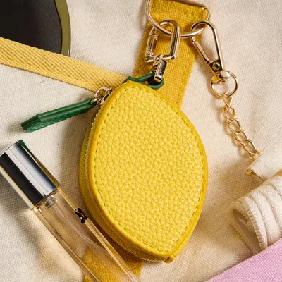 Fashnzfab Genuine Leather Lemon Coin Purse Keychain Bag Charm In Yellow