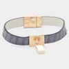 Fashnzfab Genuine Leather Metal Lock Charm Magnetic Bracelet Gray In Gray
