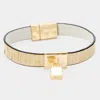 Fashnzfab Genuine Leather Metal Lock Charm Magnetic Bracelet Ivory In Multi
