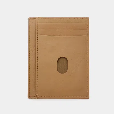 Fashnzfab Genuine Leather Solid Card Holder Wallet In Beige