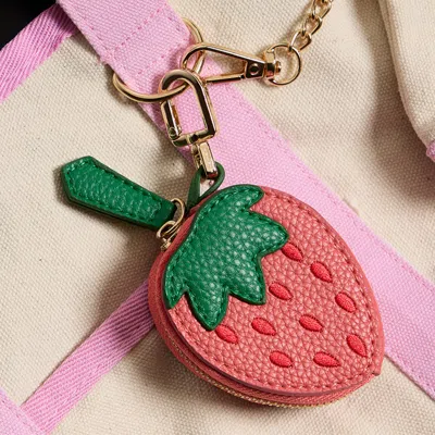Fashnzfab Genuine Leather Strawberry Coin Purse / Keychain / Bag Charm In Red