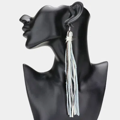 Fashnzfab Genuine Leather Tassel Dangle Earrings - Black, White In Silver