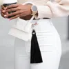 Fashnzfab Genuine Leather Tassel Keychain In Black
