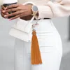 Fashnzfab Genuine Leather Tassel Keychain In Orange