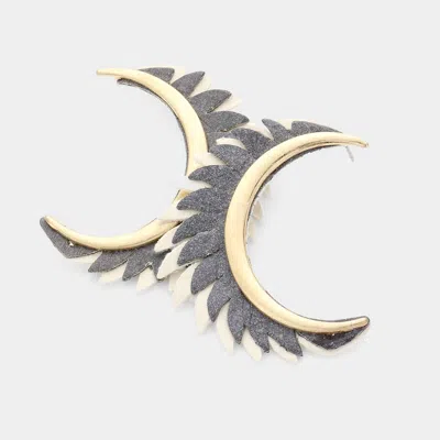 Fashnzfab Genuine Leather Trimmed Half Metal Circle Earrings - Gray In Gold