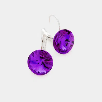 FASHNZFAB GENUINE ROUND CRYSTAL LEVER BACK EARRINGS - AMETHYST, SILVER